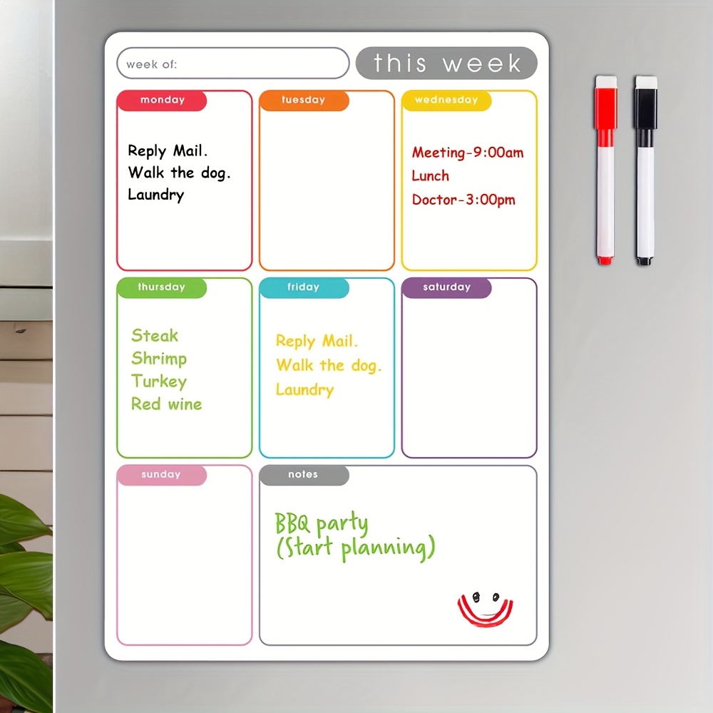 Meal Plan Notepad - Planejador Semanal Magnético A4, Quadro Branco