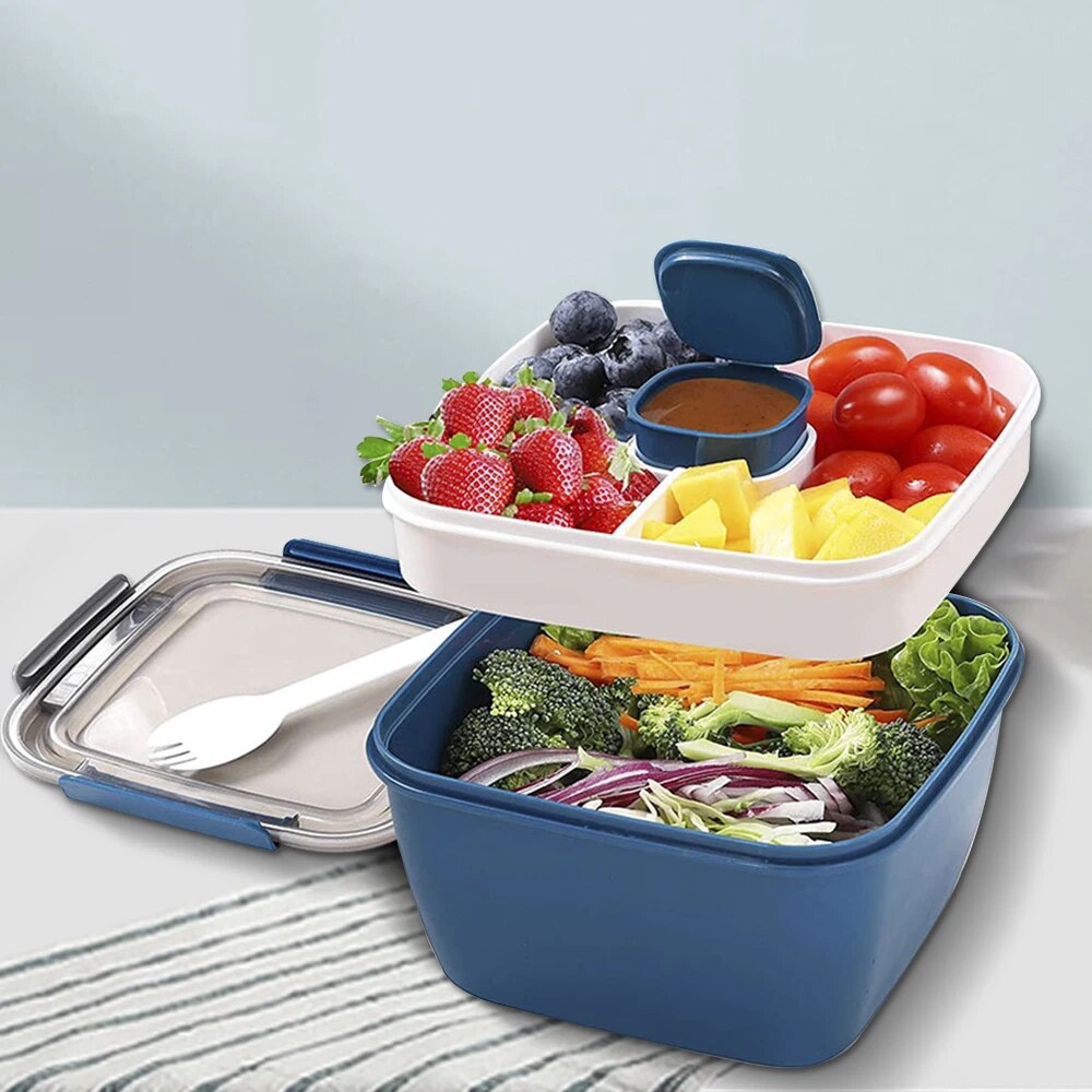 Salad Container Jar - 1100ml/1500ml portátil lancheira recipiente 2 camada