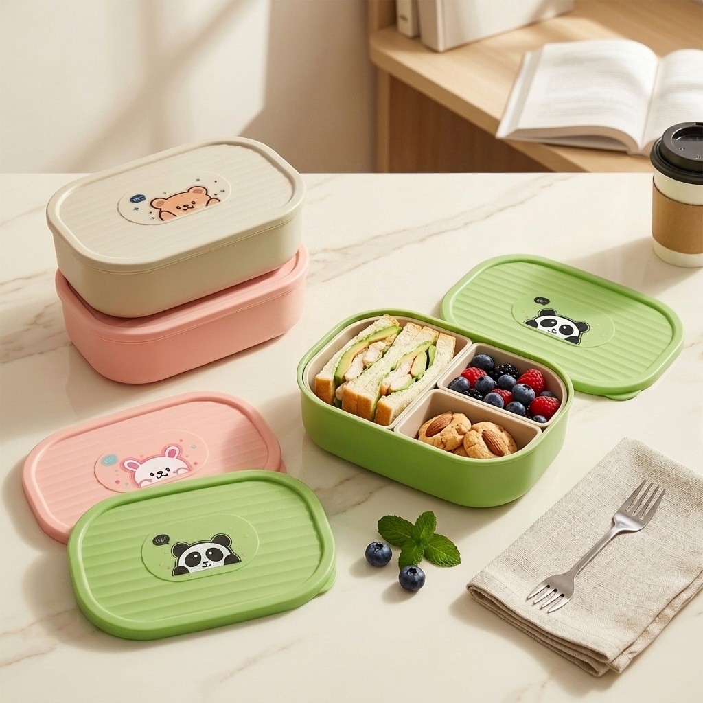 Salad Container Jar - Lancheira Plástica Dividida Fofa para Crianças
